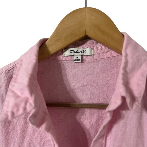 MADEWELL Pink Linen Short Sleeve Button Down Shirt Top - Picture 5 of 5